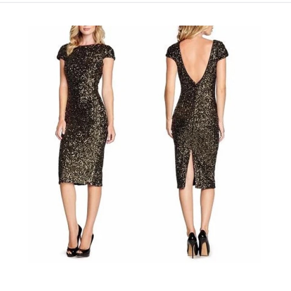 Dress the Population Black and Gold Sequin Backless Dress